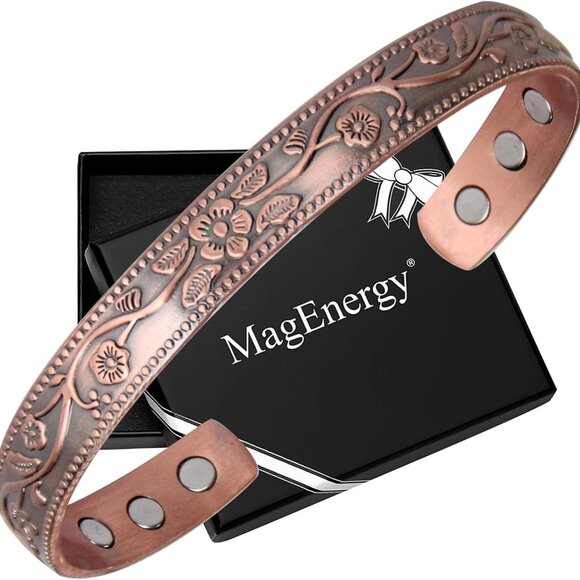 Copper Bracelets for Women, 99.9% Pure Copper Vintage Flower Magnetic Bangle wit - Picture 1 of 7